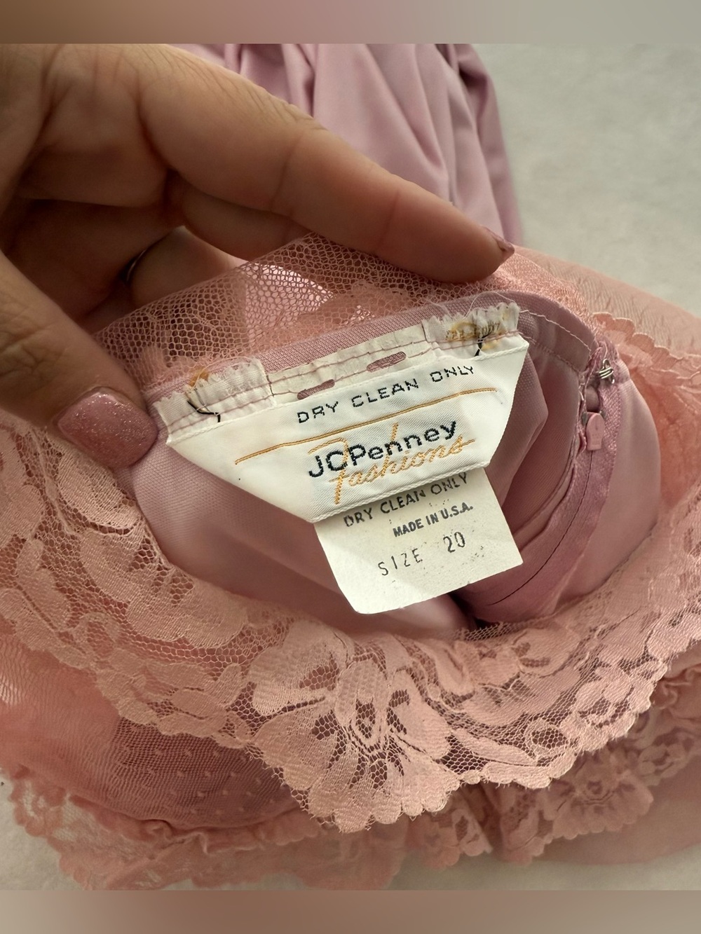 Vintage 80s JC Penney Lace Prom Maxi Dress Light Pink Modern 10/12 Prairie Gown - Picture 7 of 13